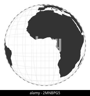 Vector-Weltkarte. Satellitenprojektion (geneigte Perspektive). Geografische Karte mit Breiten- und Längengraden. Zentriert auf 0deg m Länge Stock Vektor