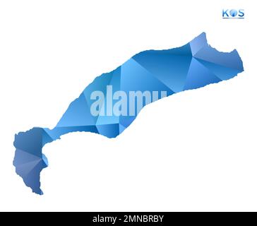 Polygonale Kos-Vektordarstellung. Lebendige geometrische Insel mit niedrigem Poly-Stil. Kreative Illustration für Ihre Infografiken. Technologie, Internet, Netzwerkverbindung Stock Vektor