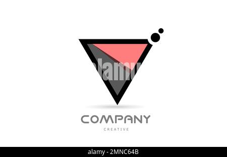 Pinkfarbenes Logo mit geometrischem Buchstaben „V“ und Punkten in Schwarz und Weiß. Kreative Vorlage für Unternehmen und Unternehmen Stock Vektor