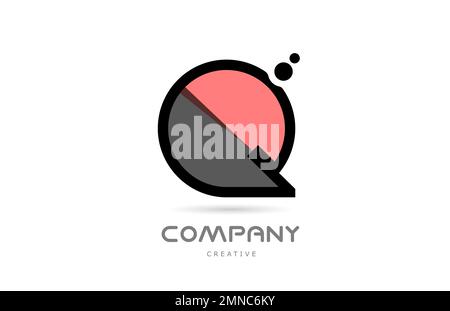 Pinkfarbenes Logo mit geometrischem Buchstaben Q und Punkten in Schwarz und Weiß. Kreative Vorlage für Unternehmen und Unternehmen Stock Vektor