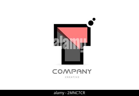 Pinkfarbenes T-Logo mit geometrischem Buchstaben und Punkten in Schwarz und Weiß. Kreative Vorlage für Unternehmen und Unternehmen Stock Vektor