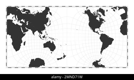 Vector-Weltkarte. Guyou-Hemisphäre-in-a-Square-Projektion. Geografische Karte mit Breiten- und Längengraden. Zentriert auf 180deg m Länge Stock Vektor