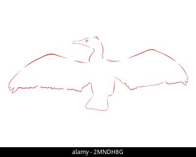 Große kormoranische rote Strichkunst-Illustration auf weißem Hintergrund Stockfoto