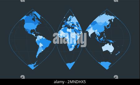 Weltkarte. Unterbrochene sinusförmige Projektion. Futuristische Weltanschauung für deine Infografik. Schöne blaue Farbpalette. Saubere Vektordarstellung. Stock Vektor