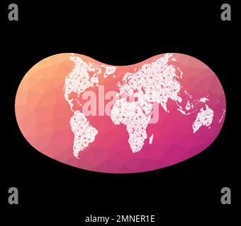 Weltnetzwerkkarte. Euzyklische Projektion des Hügels. Verdrahtete Kugel in Hügelprojektion auf geometrischen Hintergrund mit niedrigem Poly. Erstaunliche Vektordarstellung. Stock Vektor