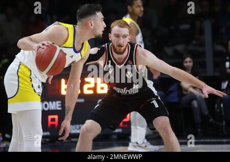 Bologna, Italien. 29. Januar 2023. Niccolo Mannion (Segafredo Virtus Bologna) während des italienischen Basketballspiels Segafredo Virtus Bologna gegen Tezenis Scaligera Verona - Bologna, 29. Januar 2023 in der Segafredo Arena - Foto: Michele Nucci Credit: Independent Photo Agency/Alamy Live News Stockfoto