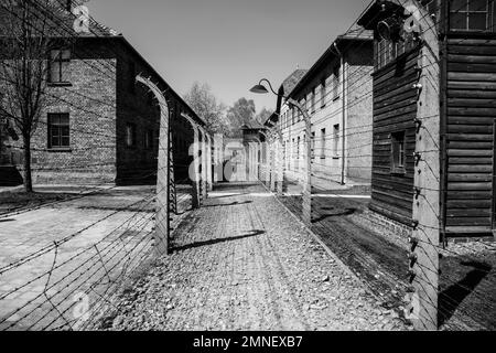 Das Konzentrationslager der Nazis in Auschwitz-Birkenau in Polen, wo über 1 Millionen Juden und Polen durch die Hände deutscher Streitkräfte im 2. Weltkrieg ums Leben kamen Stockfoto