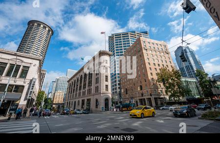 Times Square Building, Wolkenkratzer und Downtown, Seattle Center, Seattle, Washington, USA Stockfoto