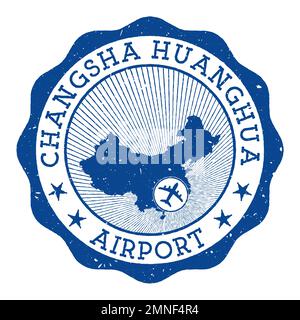 Stempel am Flughafen Changsha Huanghua. Flughafen von Changsha rundes Logo mit Lage auf der Karte von China gekennzeichnet durch Flugzeug. Vektordarstellung. Stock Vektor