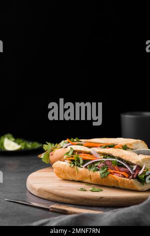 Frisches Sandwich mit Gemüse Kopierraum. Hochauflösendes Foto Stockfoto