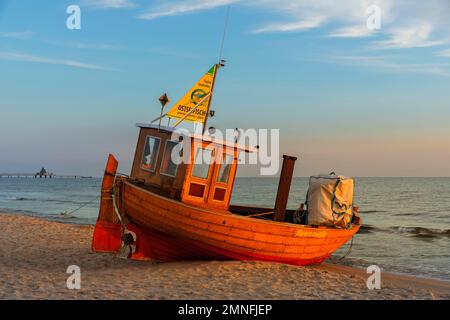 Fischschneider am Strand von Ahlbeck, Usedom, Ostsee, Mecklenburg-Vorpommern, Deutschland, Ahlbeck, Mecklenburg Vorpommern Stockfoto