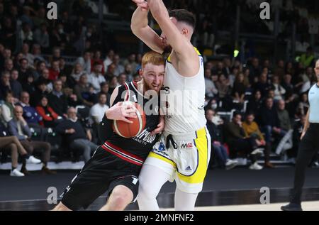 Bologna, Italien. 29. Januar 2023. Niccolo Mannion (Segafredo Virtus Bologna) während des italienischen Basketballspiels Segafredo Virtus Bologna gegen Tezenis Scaligera Verona - Bologna, 29. Januar 2023 in der Segafredo Arena - Foto: Michele Nucci Credit: Independent Photo Agency/Alamy Live News Stockfoto