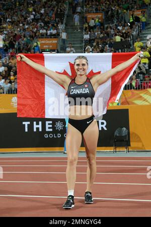 Gold medal winner Canada's Alysha Newman celebrates after her