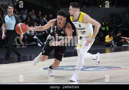 Bologna, Italien. 29. Januar 2023. Alessandro Pajola (Segafredo Virtus Bologna) während des italienischen Basketballspiels Segafredo Virtus Bologna vs. Tezenis Scaligera Verona - Bologna, 29. Januar 2023 in der Segafredo Arena - Foto: Michele Nucci Credit: Independent Photo Agency/Alamy Live News Stockfoto
