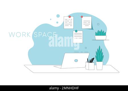 Arbeitsplatz. Online-Schulungskonzept. Stock Vektor