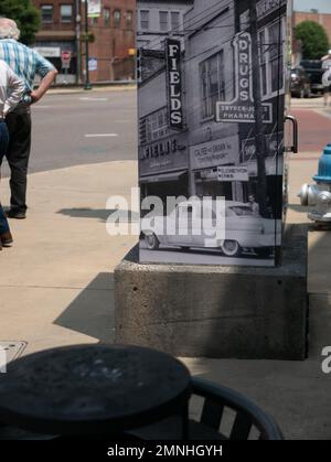 Johnson City, Tennessee, Usa 2022-05-19 Johnson City Public Art: Wandgemälde auf einer Ampelkontrollbox. Stockfoto