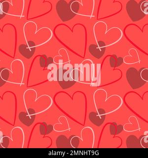 Vektorabbildung Mit Rotem Muster Und Handgezeichneten Herzen Für Valentinstag-Paket Stock Vektor