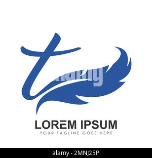 Darstellung des ersten Buchstaben T-Vektorzeichens des Feather Monogramm-Logos auf weißem Hintergrund isoliert Stock Vektor