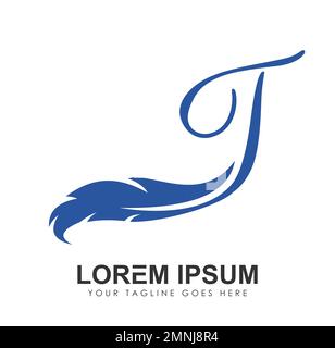 Darstellung des ersten Buchstaben T-Vektorzeichens des Feather Monogramm-Logos auf weißem Hintergrund isoliert Stock Vektor