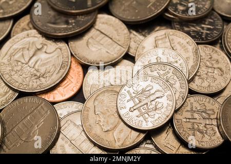 Verschiedene US-Münzen. Stockfoto