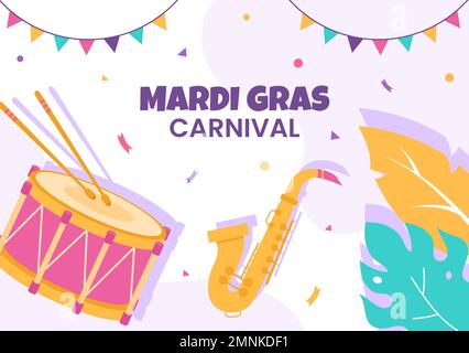 Mardi Gras Carnival Vertical Flat Background Cartoon Handgezeichnete Vorlagen Illustration Stock Vektor