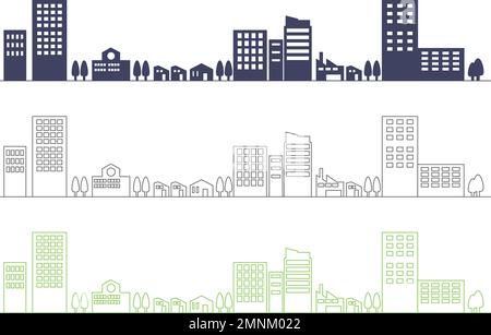 Strichkunst und Silhouette des Stadtbildes. Darstellung einer einfachen Stadtlandschaft, die als Hintergrund verwendet werden kann. Stock Vektor