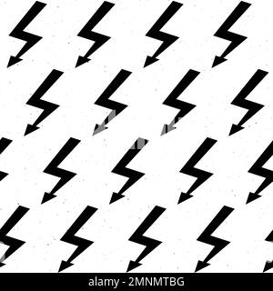 Die schwarzen Blitze schmieden ein nahtloses Muster. Grunge Thunderbolt wiederholt den Hintergrund. Strukturierte Sturm- und Blitzeinschläge Tapeten. Energie Stock Vektor