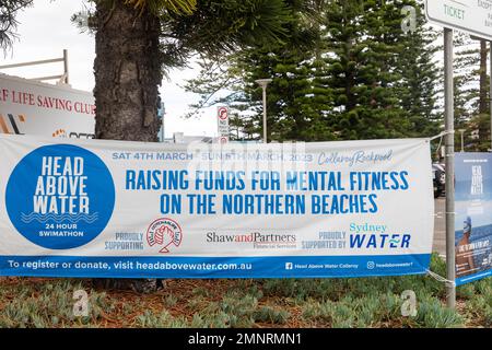 Spendenaktion für psychische Gesundheit, 24-stündiges Schwimmen im Collaroy Beach Rockpool, Sydney Northern Beaches, NSW, Australien 2023 Stockfoto