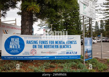 Spendenaktion für psychische Gesundheit, 24-stündiges Schwimmen im Collaroy Beach Rockpool, Sydney Northern Beaches, NSW, Australien 2023 Stockfoto