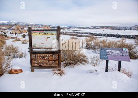 Boulder, Utah, ist eine kleine Ranchstadt an der Utah State Route 12. Stockfoto