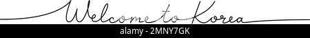 Willkommen in Korea - Wort mit einer durchgehenden Zeile. Minimalistische Darstellung von Formulierungen. Land Korea – eine durchgehende einzeilige Abbildung. Stock Vektor