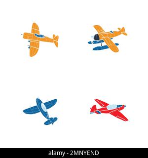 Set von Flugzeugen von Hand gezeichnet. Die Konturen des Flugzeugs im Doodle-Stil auf weißem Hintergrund. Stock Vektor