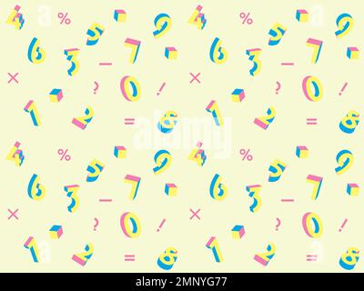 Nahtloses Muster mit Nieten und farbenfrohen Zahlen. Ein Hintergrund, der sich Bildung, Mathematik und Lernen vorstellt. Stock Vektor