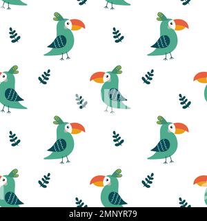 Lustige Vögel, nahtloses Muster. Kindliches Design für Stoff, Verpackung, Textil, Tapete, Bekleidung. Stock Vektor