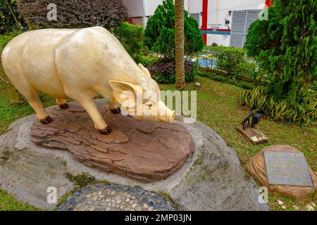 Kuala Lumpur, Malaysia - 2023: Wildschweinzodiakskulptur zum Gedenken an das chinesische Neujahr, das Jahr des Wasserkaninchens im chinesischen Tierkreislauf. In Thean Hou Stockfoto