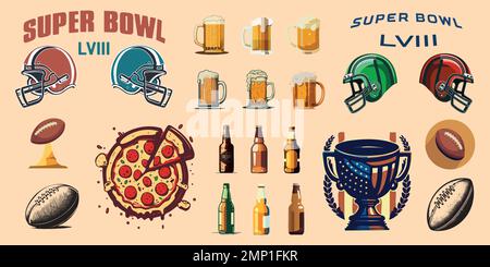 Super-Bowl-Party-Vektor-Symbolset. Stock Vektor