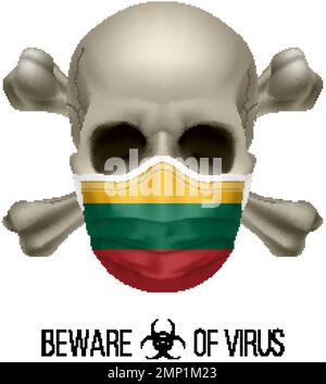 Menschlicher Schädel mit Kreuz und Operationsmaske in der Farbe der Nationalflagge Litauen. Maske in Form der litauischen Flagge und Schädel als Konzept von Dir Stock Vektor