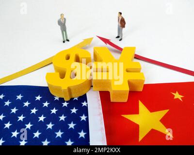 SUQIAN, CHINA - 31. JANUAR 2023 - Illustration: Sino-US Trade, Suqian, Provinz Jiangsu, 31. Januar 2023. Stockfoto