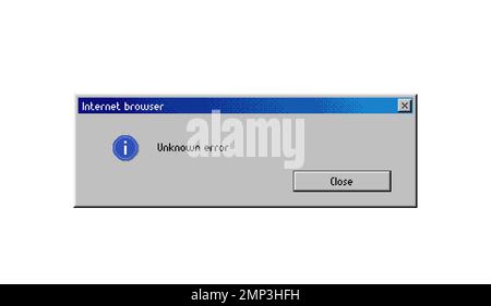 Fenster mit unbekannten Fehlermeldungen, Popup-Meldung „Systemfehler“, Vektor-pc-Warnbildschirm. Internet-Browser oder Website Runtime Unknown error window message with close button (Fehlermeldung zur Laufzeit unbekannt mit Schaltfläche „Schließen“) Stock Vektor
