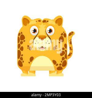 Cartoon Kawaii quadratisches Leopardengesicht, Lächeln Emoticon Vektorsymbol. Kawaii lächelt Gesicht eines lustigen niedlichen jaguar oder Pumas, süßes afrikanisches Safari-Charakter-Emoji mit Lächeln Stock Vektor