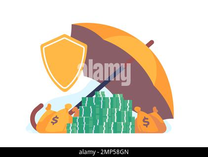 Geld konservieren oder schützen. Die Dollarscheine stapeln sich unter dem Schirm. Versicherungsschild. Investitionsschutz. Banksafe. Finanzielle Sicherheit Stock Vektor