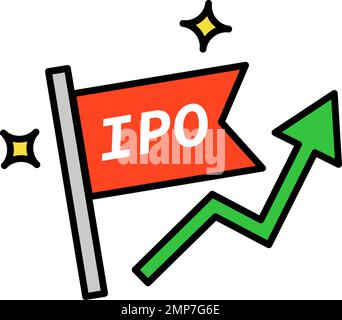 Symbol "IPO-Kennzeichen". Glitzersymbol und aufsteigender Pfeil. Bearbeitbarer Vektor. Stock Vektor