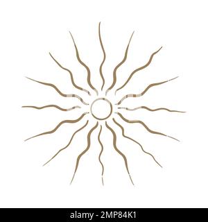 Vector Abstract goldene, von Hand gezeichnete Sonne im Bo-Stil. Himmelskörper, isoterischer Stern, Zodiakalzeichen. Stock Vektor