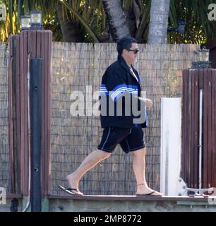 EXKLUSIV!! Der spanische Sänger, Songwriter und Musiker Alejandro Sanz unterstützt seine Freunde beim Andocken ihres Boots in seinem Herrenhaus am Ufer in Miami. Später am Tag besuchte Sanz die Modenschau der Yves Saint Laurent Cruise Collection 2011, die von Vogue in der Casa de Suenos präsentiert wurde. Während seiner Karriere hat Sanz insgesamt 15 Latin Grammy Awards und 2 Grammy Awards gewonnen. Unter seinen Freunden waren die Tennisspieler Fernando Verdasco und Feliciano Lopez. Miami Beach, FL 12/4/10 Stockfoto