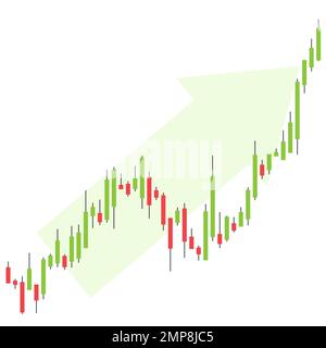 Aufwärtstrend im Handelsdiagramm. Aufwändiges Schaubild mit japanischem Kerzenständer. Börsen- oder Devisenhandel. Stock Vektor