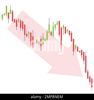 Abwärtstrend im Handelsdiagramm. Bärenartiges Falldiagramm mit japanischem Kerzenständer. Börsen- oder Devisenhandel. Stock Vektor