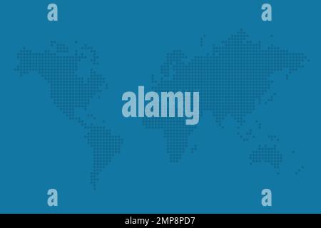 Gepunktete Weltkarte. Einfache, flache, isolierte Vektor-Weltkarte. Blaue Farbe. Stock Vektor