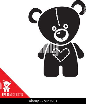 Süßes Teddybär-Spielzeug Vektorglyphen-Symbol. Symbol für Kindheit. Stock Vektor