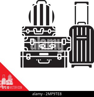 Ein Stapel Koffer mit einem Hutkasten und einem Trolley-Vektor-Glyphe-Symbol. Globales Reisesymbol. Stock Vektor