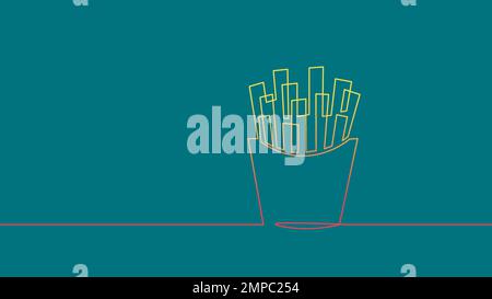 Einzeiliges fortlaufendes pommes-pommes-Symbol-Konzept. Silhouette aus Fast Food-Restaurant, Fingersnacks, Pommes, Kartoffeln. Digitale weiße Skizze mit einer Linie Stock Vektor